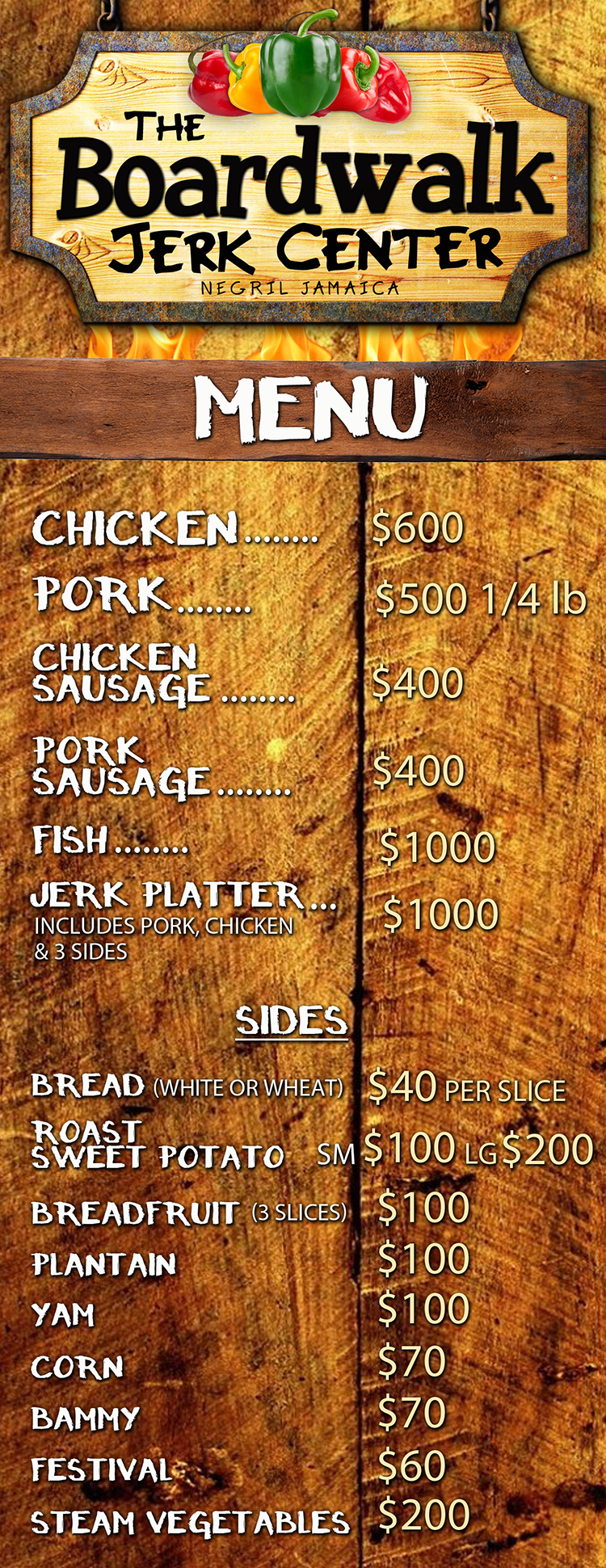 The Boardwalk Village Jerk Center <Menu></Menu>, Negril, Jamaica